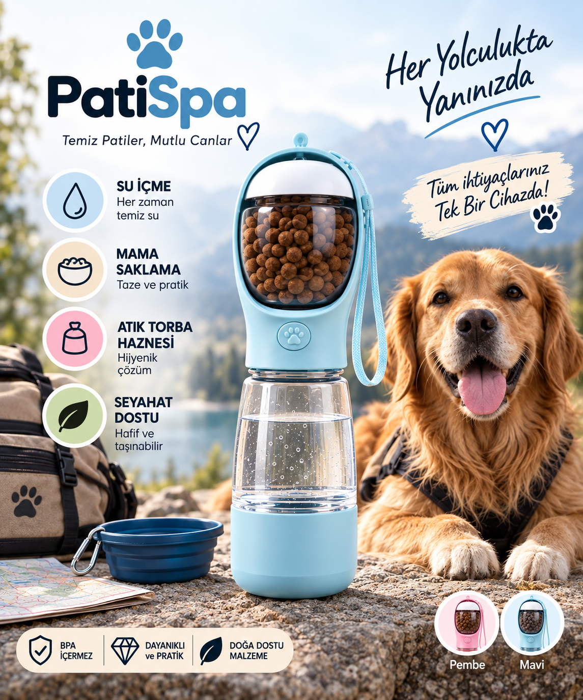 PatiSpa 3'ü 1 Arada Kedi & Köpek Seyahat Şişesi