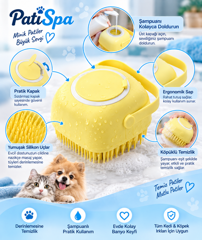Şampuan Hazneli Kedi Köpek Yıkama Banyo Fırçası