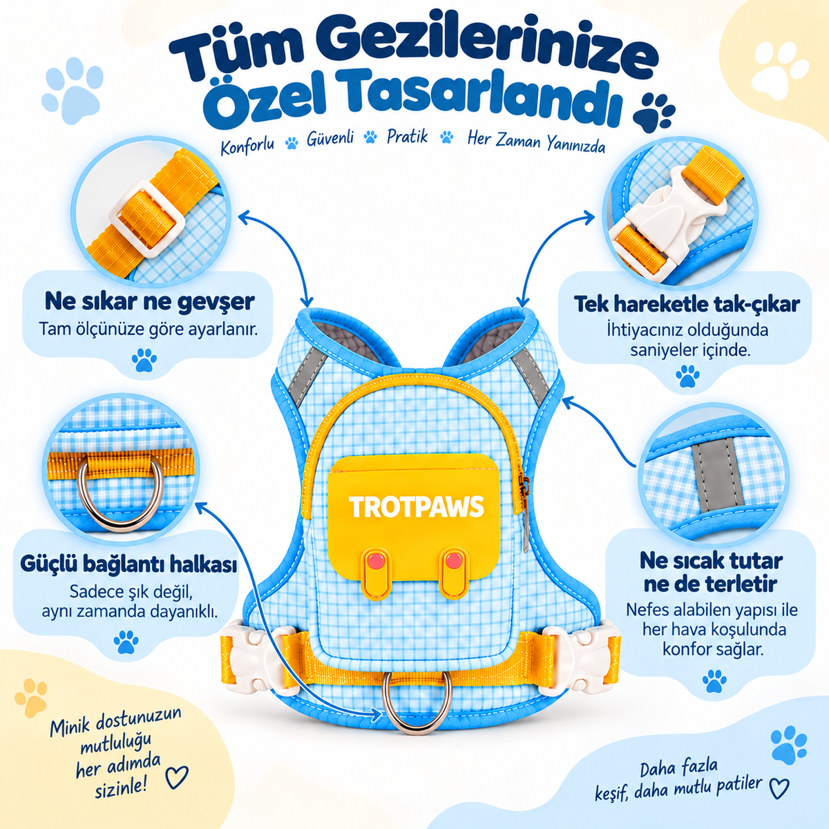 PatiSpa Çantalı Köpek Göğüs Tasması ve Gezdirme Seti
