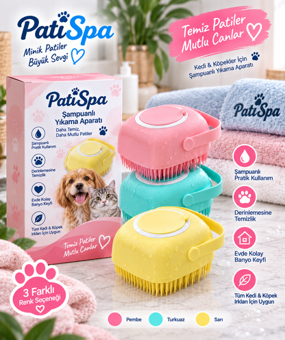 Şampuan Hazneli Kedi Köpek Yıkama Banyo Fırçası