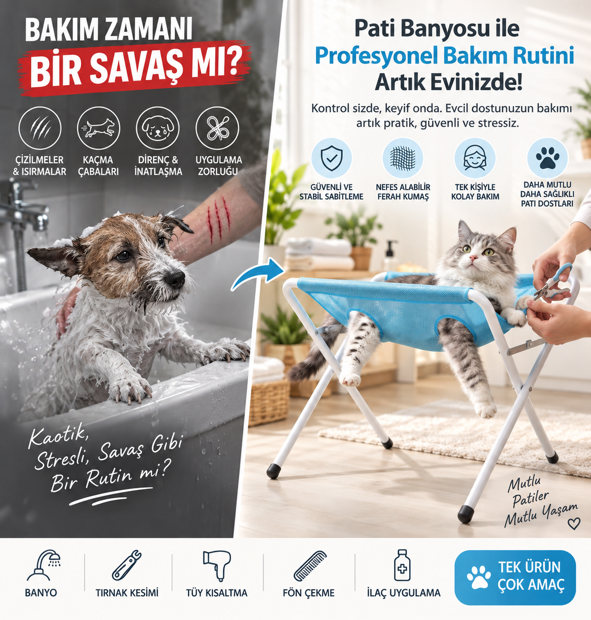 PatiSpa Katlanabilir Evcil Hayvan Yıkama & Bakım Standı
