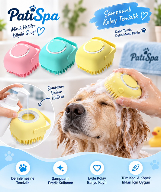 Şampuan Hazneli Kedi Köpek Yıkama Banyo Fırçası